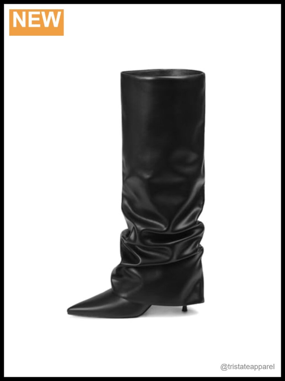 Women's Knee High Fold Over Slouchy Boots Pointed Toe Stiletto Heels PU Leather